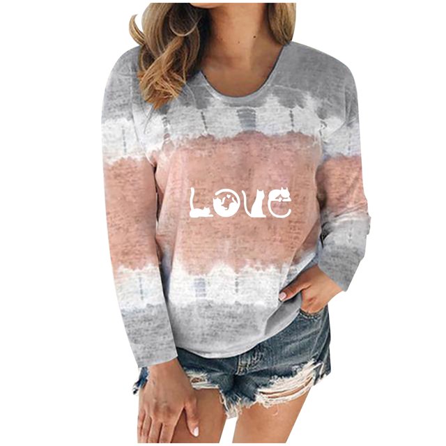 Casual mujer verano Sexy gradiente estampado Regular cuello redondo mujeres manga larga Top Fridja czfsfas2520