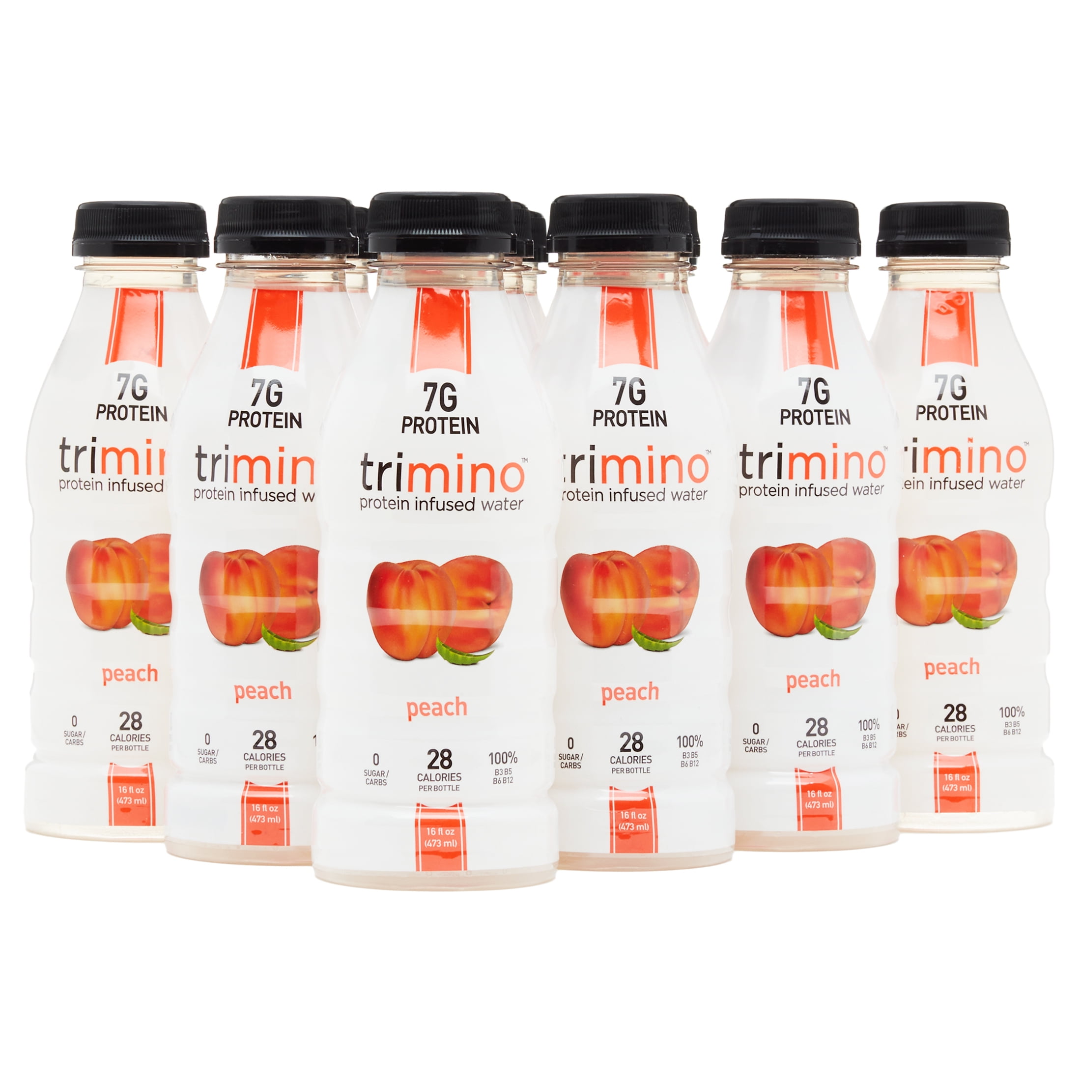 Trimino Protein Infused Water, Peach, 16 Fl Oz, 12 Count