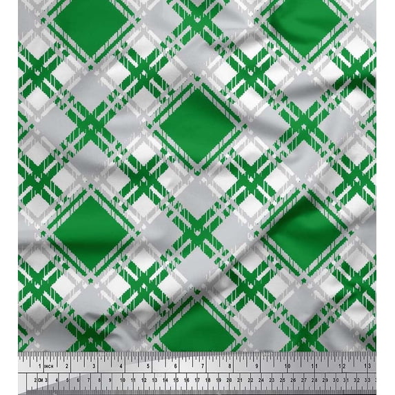 Soimoi Polyester Crepe Fabric Diagonal Check Print Fabric by The Yard 42 Inch Wide