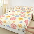 thumbnail image 3 of jejeloiu Cute Flower Daisy Twin Sheet Sets,Rustic Floral Twin Fitted Sheet,Yellow Blue Pink Flat Sheet For Girls,Luxury Bedroom Decor,3-Piece, 3 of 7
