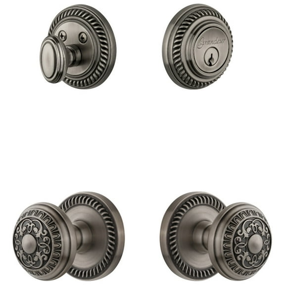 Grandeur Newwin_Sp_Eset_234 Newport Solid Brass Single Cylinder Keyed Entry Knobset And