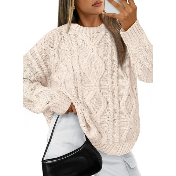 SUNBS Oversized Sweaters for Women Cable Knit Crewneck Pullover Casual Long Sleeve Top Fall Womens Clothes