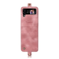 Dteck Case for Samsung Galaxy Z Flip 3 5G,Magnetic Leather Card Pocket Case Shockproof Hard PC Bumper Wallet Cover,Pink