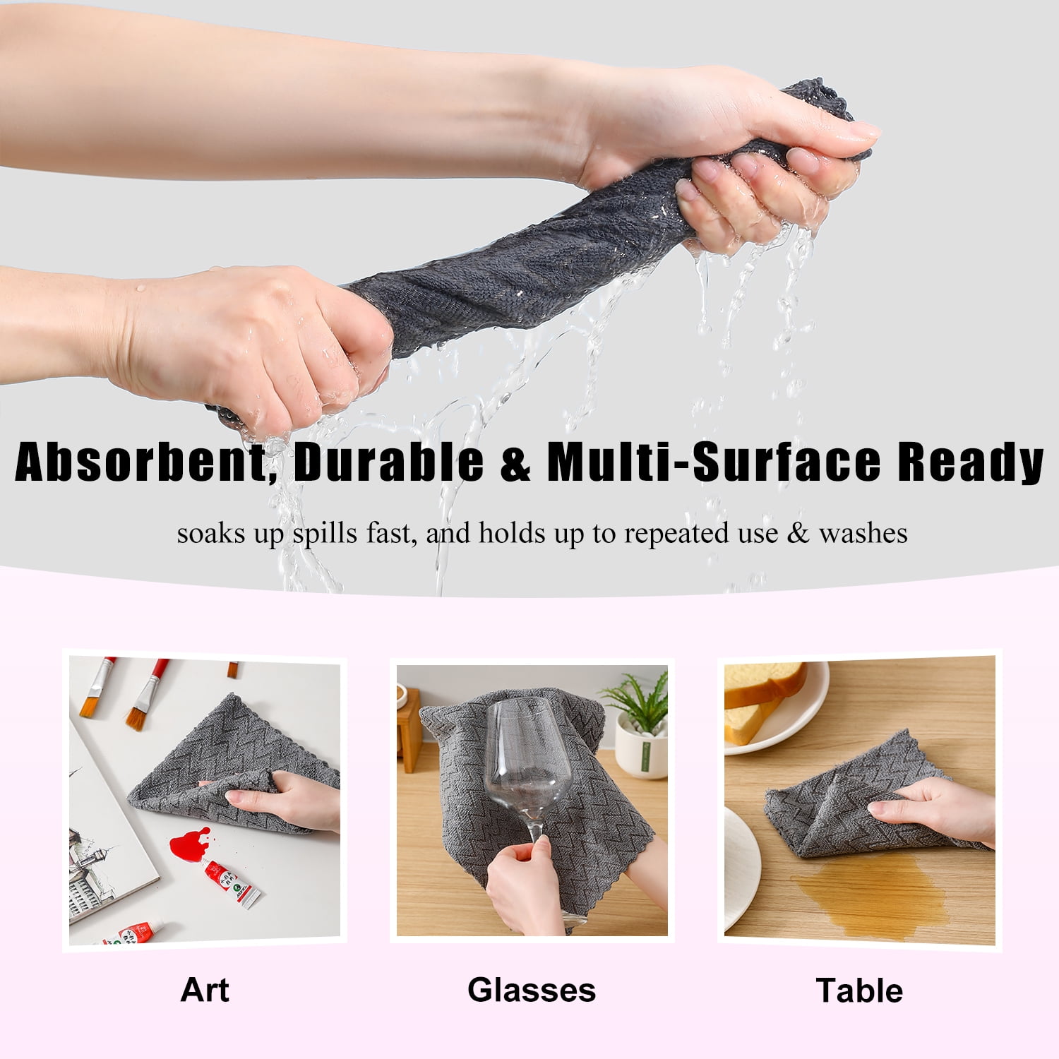 Jessy Home 80 Pack Textured Microfiber Clean Cloth Roll,Tear Away 12"x12" Reusable Paper Towel Lint Free Rags & Durable Dish Cloth, Ultra Absorbent Shop Towels for Kitchen,Car,Window-Dark Grey