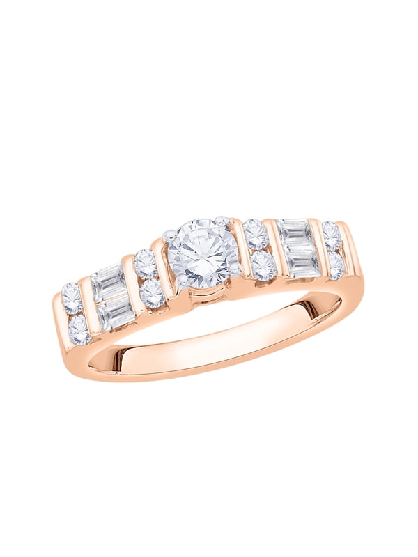 KATARINA Round and Baguette Cut Diamond Engagement Ring in 10K