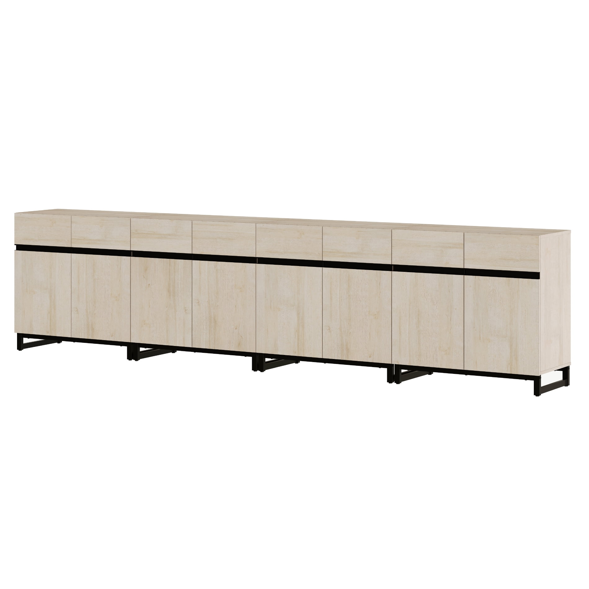126 Inch Modern TV Stand for TVs up to 120 Inch, 4 Packs Wood Entertainment Center with Storage Doors, Adjustable Shelves and Heavy-Duty Metal Base, Long Media Console Table for Living Room,Beige