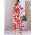 thumbnail image 4 of DARING DIVA Floral Split Hem Short Sleeve Maxi Tropical Dress S White Pink, 4 of 6