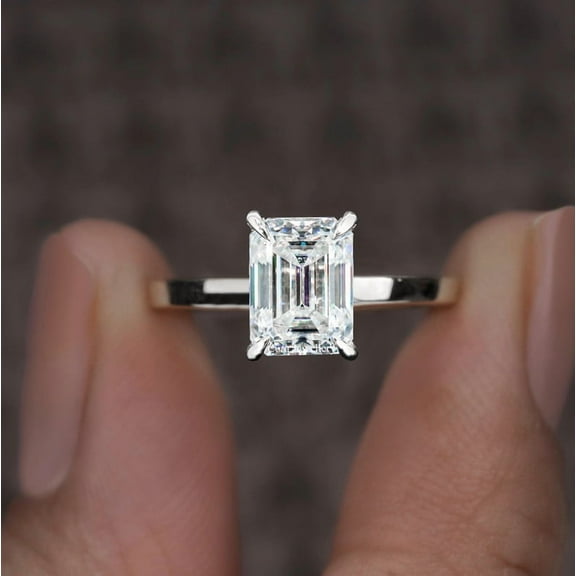 Cora Jewellery 4 CT Emerald Cut Moissanite Simple Solitaire Engagement Ring For Women, 10K White Gold