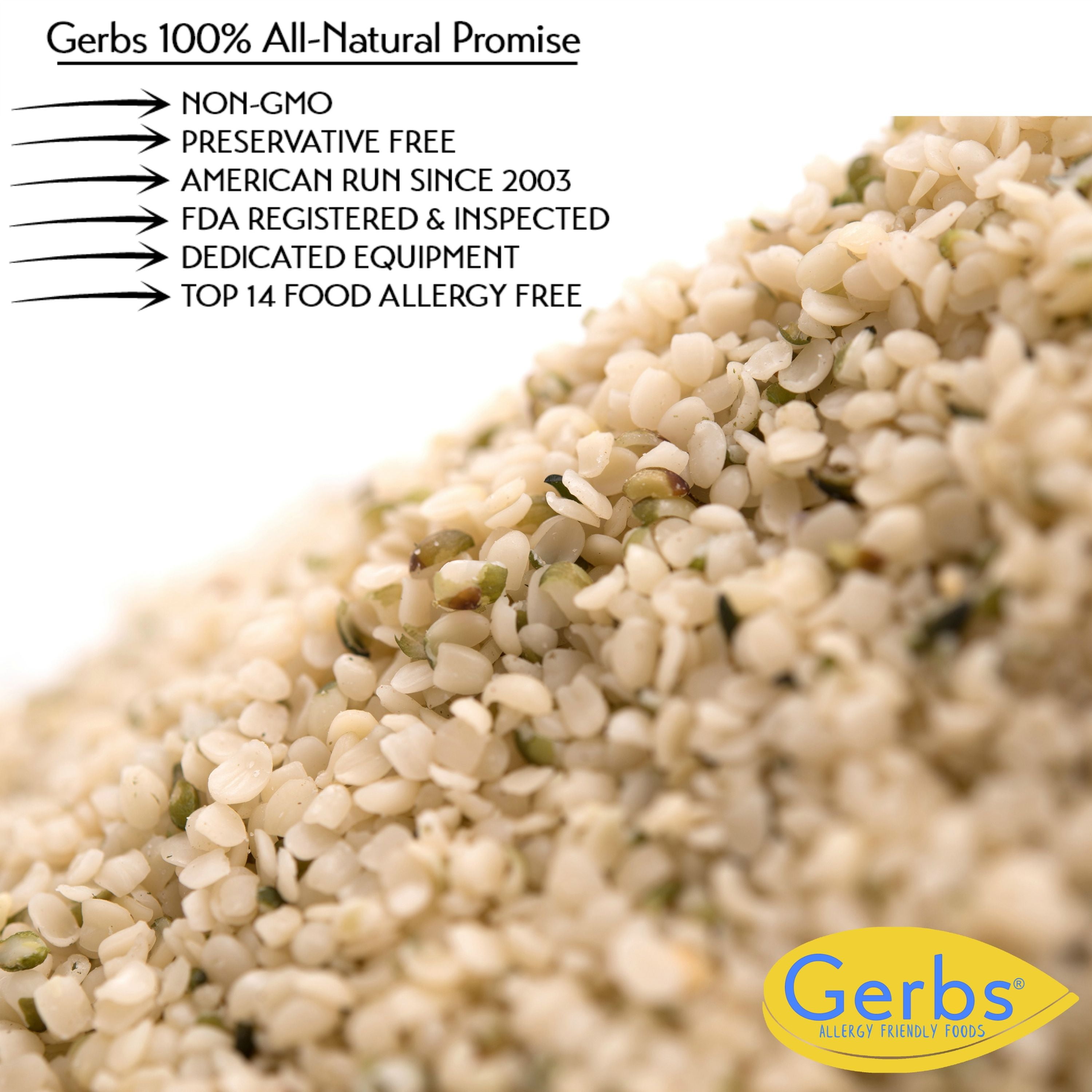 Raw Hemp Seed Kernels (Hearts) by Gerbs - 2 LBS - Top 14 Food Allergy Free & NON GMO