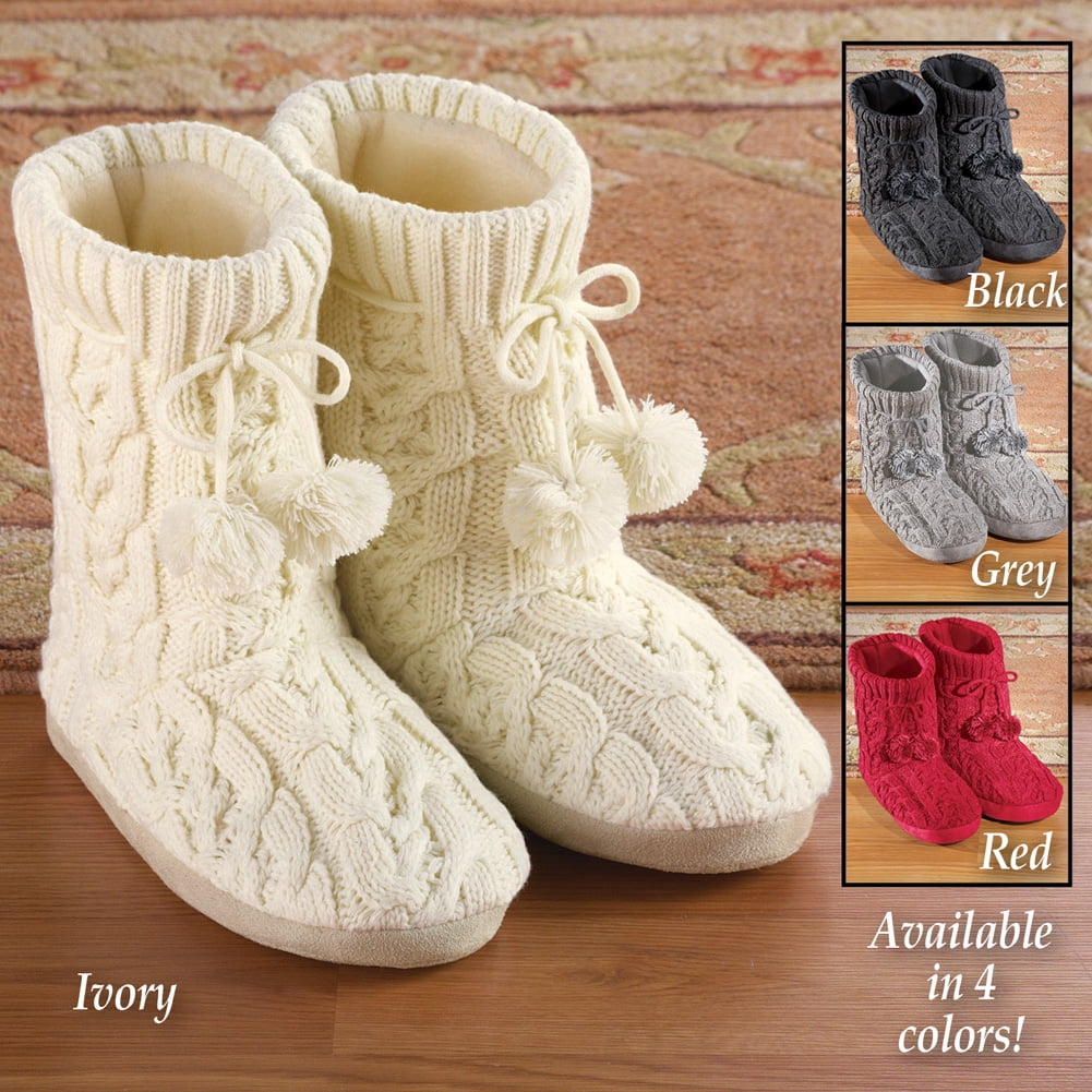 Bigbolo - Cable Knit Bootie Slippers Womens,Large-Ivory ...