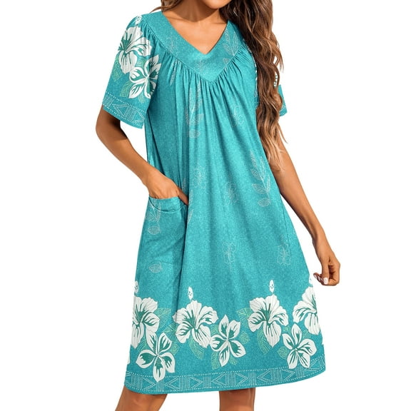 Avidlove Women's House Dress Floral Print Nightgown with Pockets Comfy Short Sleeve Nightdress