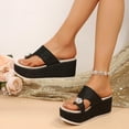 thumbnail image 5 of Miluxas Wedges Sandals for Women , Summer Shoes Sandals Open Toe Breathable Beach Platform Sandals Slip-On Straw Casual Wedges Shoes Black 7.5(39), 5 of 7