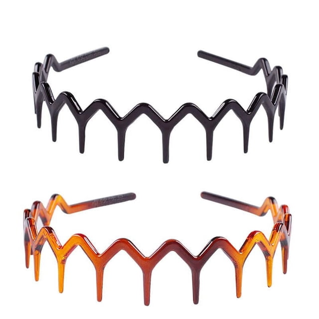 2 diademas en zigzag con dientes, diadema de dientes para mujeres y niñas, peine de plástico ondulado, diadema en zigzag, peine de plástico negro con dientes, diadema de plástico para mujeres, hombres