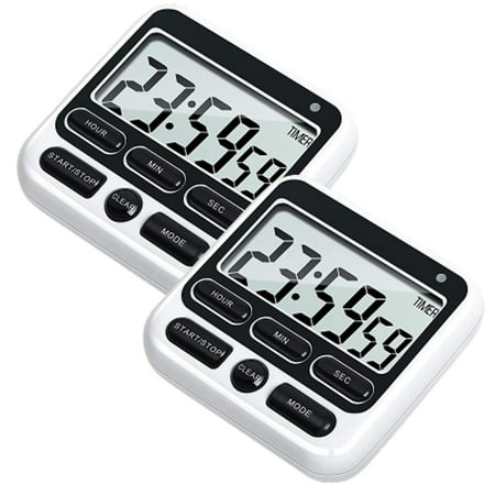 

Digital Kitchen Timer Alarm Clock Large Digits Loud Alarm Silent and Magnetic Mount (Black 2PCS)