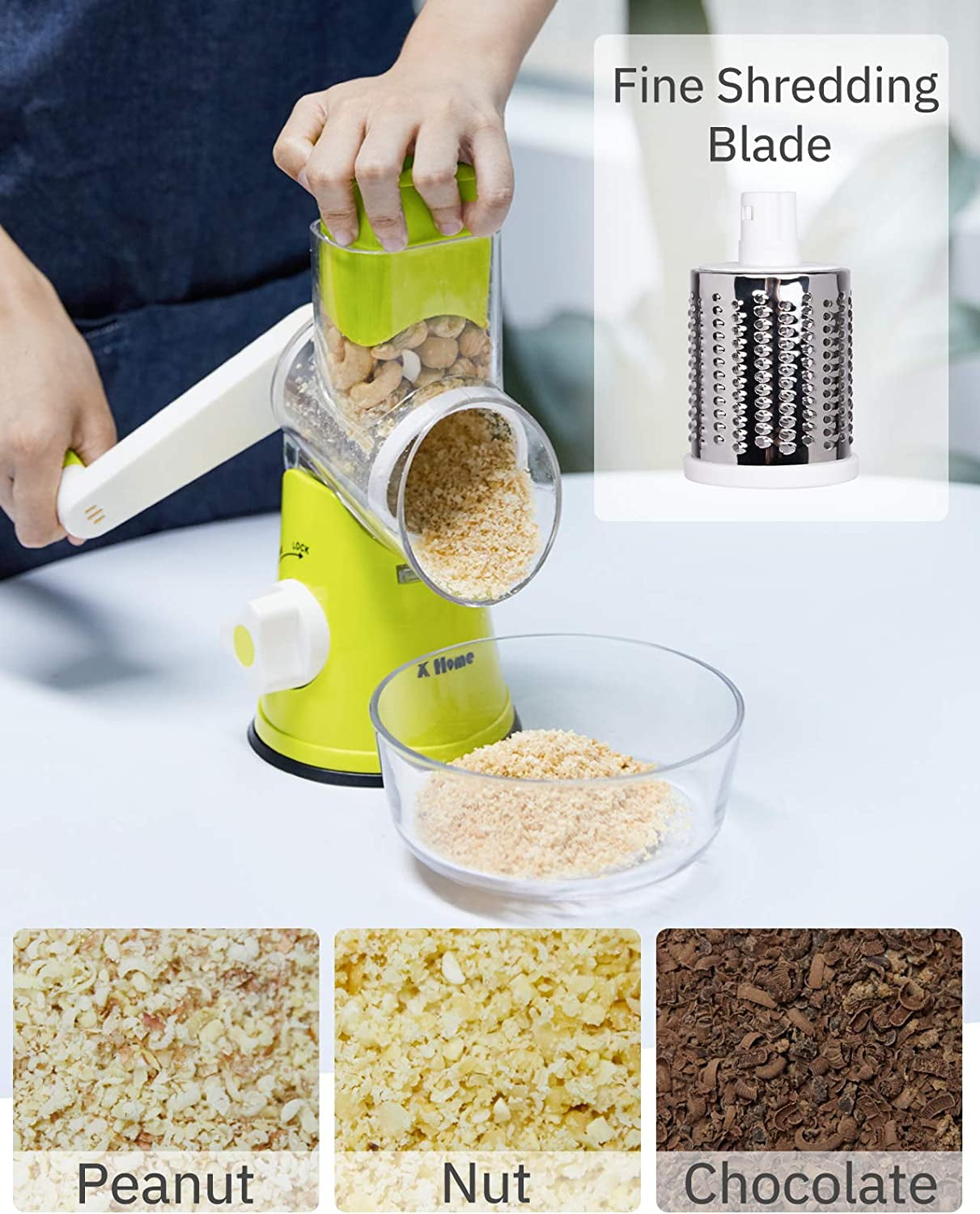 VerPetridure Stainless Steel Cheese Vegetables Grater Rotary Cheese Nut  Spice Grater Shredder 