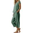 thumbnail image 5 of VISALY Two Piece Pajama Set Plus Size Sleepwear Set Short Sleeved Shirts Crewneck Pullover Capri Pants Wide Leg Pants Lounge Sets Loose Set for Middle and Elderly Home Wear Green 4Xl, 5 of 9