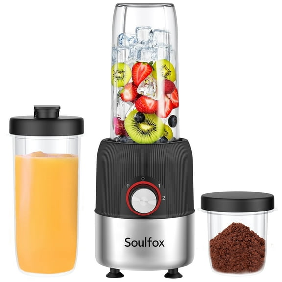 Soulfox Personal Blender for Smoothies 500W Portable Mini Corded 4 Blades 23oz Juicer 7oz Grind Cup