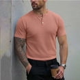 thumbnail image 2 of FRSASU Men's Henley Shirt Short Sleeve Casual Button Basic Tees Slim Fit Stretch Summer T-Shirts Pink, 2 of 9