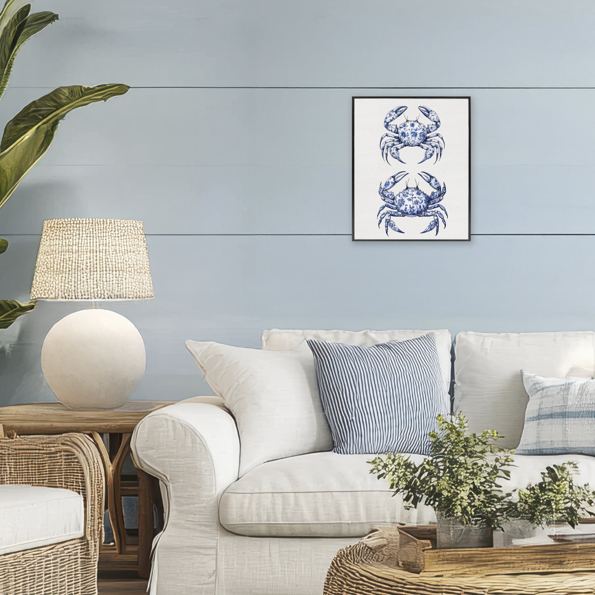 Vintage Toile Crabs Black Framed Giclee Art, design by Lettered and Lined