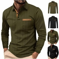 DDAPJ pyju Mens Long Sleeve Polos Contrast Color Golf Shirt Business Casual Collared T-Shirt Lightweight Breathable Work Tops with Pocket Holiday Sales Black L