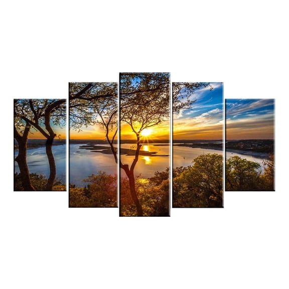 SSNTSY Set of 5 Sunset Sea Mural Ornaments, Frameless Canvas Print, Modern Wall Art, Living Room Canvas, Hanging Pictures Painting for Living Room Bedroom Home Decoration