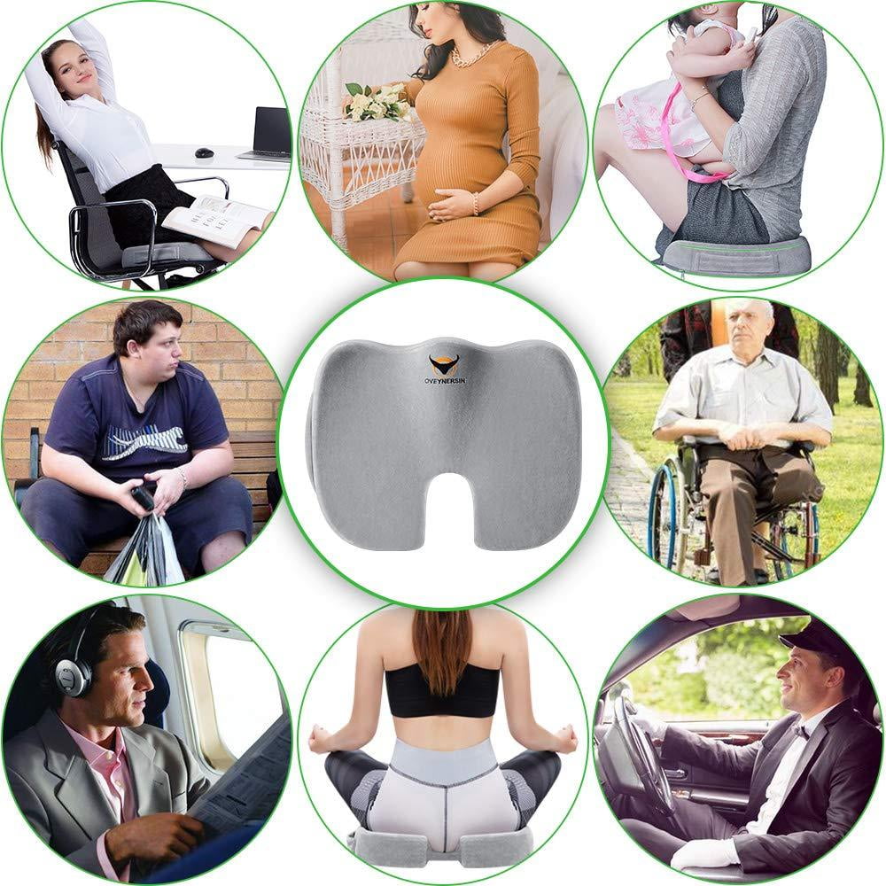 Tailbone Relieves Back Car Seat Sciatica Pain OVEYNERSIN Seat Cushion & Lumbar Support Pillow Set for Office Chair Desk Chair Hip Comfortable Memory Foam Seat Pad Set 