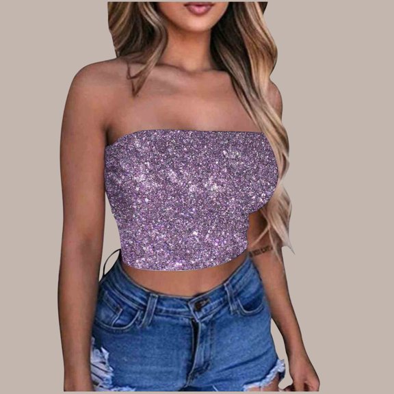 Warop Women's Sequin Print Bandeau Top, Yoga Sports Bra for Fitness and Daily Casual Wear