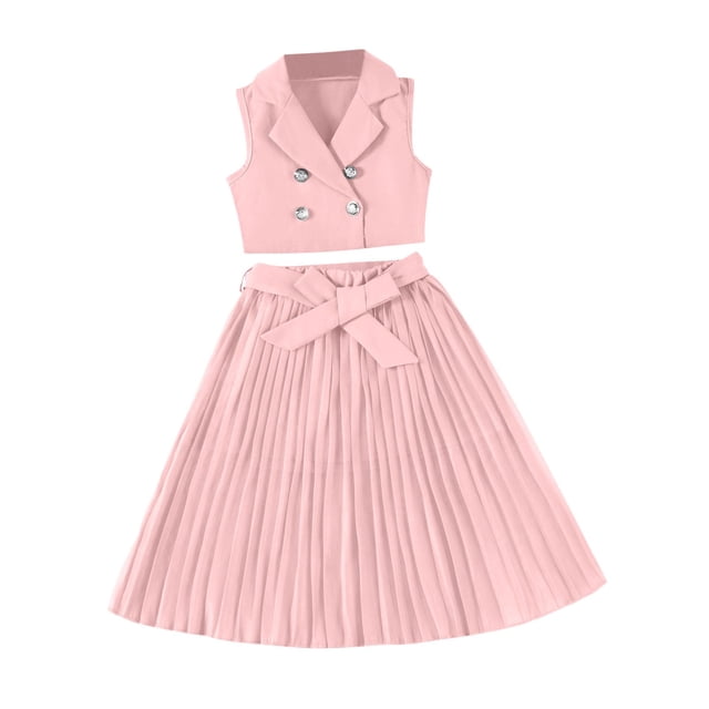 Vestido de Verano de Manga Corta para Niñas Color Sólido Blusa de Cuello Redondo Y Pantalones Cortos Set, Suave Transpirable Poliéster Vestido Casual para Niños de Uso Diario