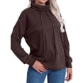 thumbnail image 3 of Women Long Sleeve Drawstring High Neck Solid Color Loose Fit Sweatshirts, 3 of 5