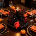 thumbnail image 5 of 12 Inch Halloween Candle Ring Wreath, Artificial Black Rose with Red Maple Leaves, Gothic Fall Mini Wreath for Pillar Candle Tabletop Decoration, 1-Pack, 5 of 6