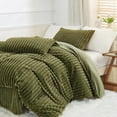 thumbnail image 5 of JOLUSERE Olive Green Fluffy Striped Duvet Cover King Set, 3-Piece Super Soft Faux Rabbit Fur Winter Warm Fuzzy Comforter Cover, 5 of 15