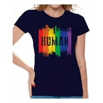 Awkward Styles Human Ladies T Shirt Human Shirt for Women Gay Shirt for Women Gay Shirt Gay Pride T-Shirt Gay Flag Shirts Gay Flag T Shirt Rainbow Gay T Shirt Cute Ladies Tshirt LGBTQ Clothing