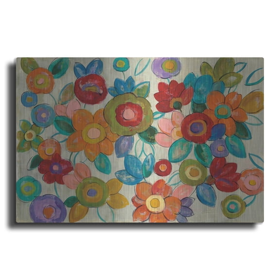 Luxe Metal Art 'Decorative Flowers' by Silvia Vassileva, Metal Wall Art, 24" x 16"