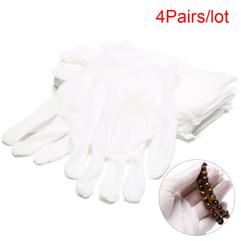 4Pairs White Gloves Cotton Soft Thin Coin Jewelry Silver Inspection Work *wk 