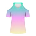 thumbnail image 4 of Lovskoo Womens Summer Tops Trendy Gradient Print V-Neck Off Shoulder Casual Short Sleeved Top Shirt Mint Green, 4 of 6