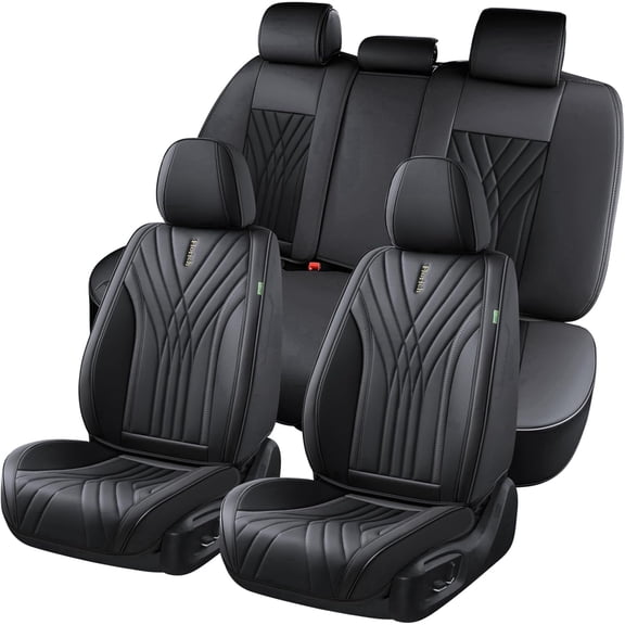 FLORICH Car Seat Covers Full Set, Luxury Design Front and Rear Seat Protectors, Universal Auto Interior Accessories Fit for Most Cars, Black