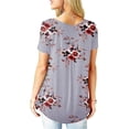 thumbnail image 2 of DYMADE Women Floral Print Button Henley V Neck Short Sleeve Tee-Shirts, 2 of 3
