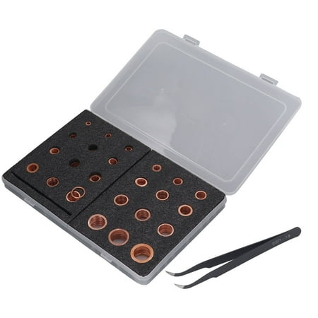 

Flash Sale 396PCS Round Flat Washer 24 Sizes Red Copper Flat Sealing Washer Set with Plastic Box Tweezers