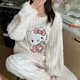 thumbnail image 2 of Hello Kitty Coral Fleece Pajamas Women's Autumn and Winter Flannel Thickened Trousers Sweet Cartoon Cute Home Clothes suit, 2 of 5