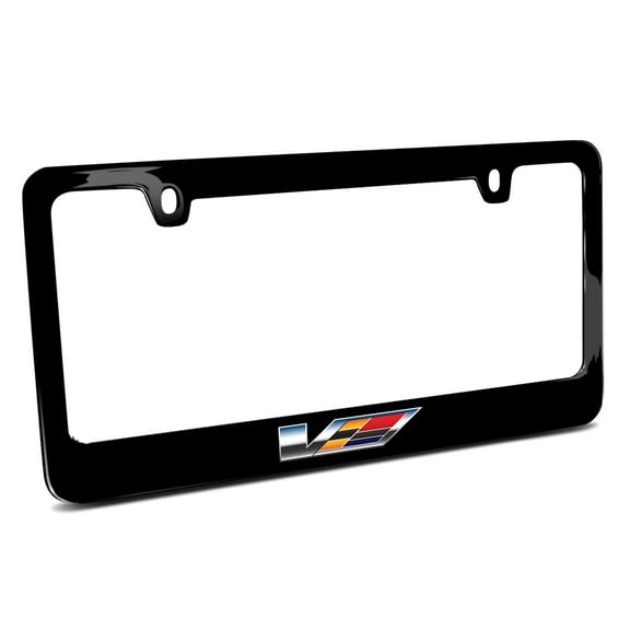 Cadillac V Logo in Full-Color Black Metal License Plate Frame for CTS-V ATS-V