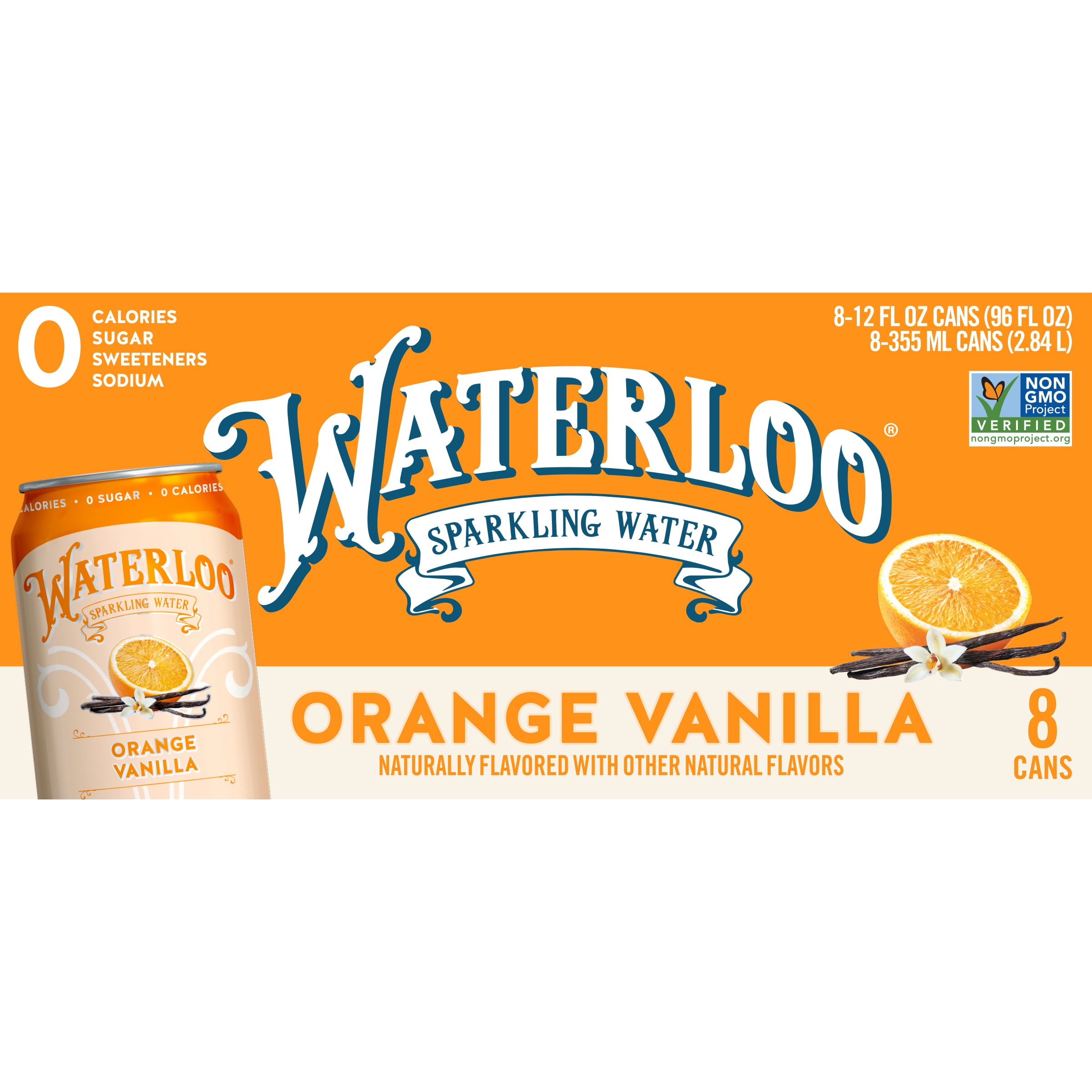 Waterloo Sparkling Water, Orange Vanilla, 12 fl oz, 8 Pack Cans