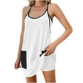 thumbnail image 3 of QATAINLAV Robe de Tennis Athlétique pour Femmes Robe d'Entraînement Sportive Mini avec Short Intégré Sans Manches à Bretelles Spaghetti Combinaison Robe de Golf avec Poche Blanc P Vente Hebdomadaire, 3 of 9