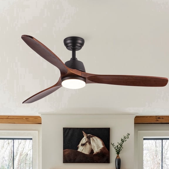 Wellspeed 52 in. Farmhouse Indoor Black Ceiling Fan with 3 Solid Wood Blades