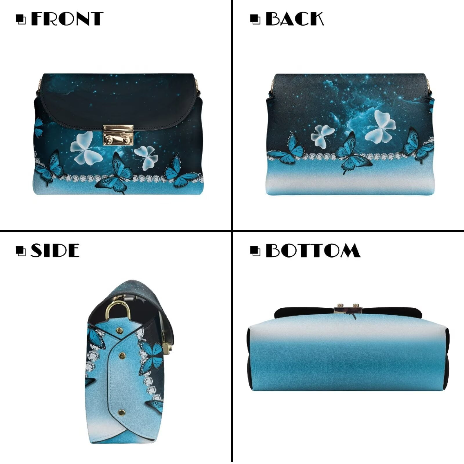Pzuqiu Blue Butterfly Leather Crossbody Bag Versatile Minimalist Small Leather Crossbody Bags for Women Metal Chain Strap Vintage Casual for Teen Girls-Women