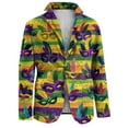 thumbnail image 5 of Mens Carnival Jacket Blazer Corduroy Mask Feather Print Slim Fit 2 Button Holiday Mar-di Gras Party Business Office Sport Coat, 5 of 5