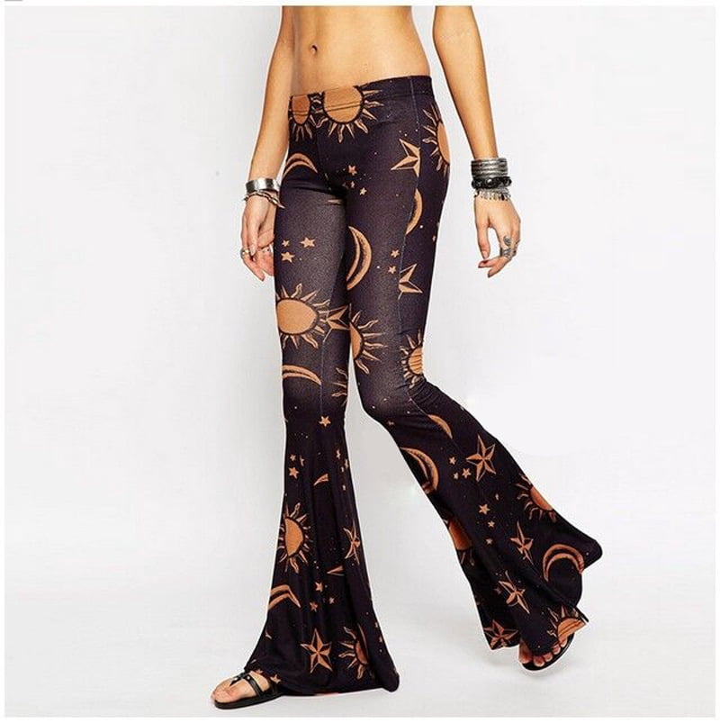 Sun Moon Star Printed Slim Flare Pants 