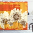 thumbnail image 1 of Wildflower Shower Curtain, Abstract Drawing Flowers on Grunge Brushstroke Background, Fabric Bathroom Set with Hooks, 69W X 84L Inches Extra Long, Orange Cream Brown and Vermilion, by Ambesonne, 1 of 3