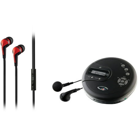 GPX PC332B Personal CD Player and iLive IAEV15R Vibes Earbuds with Microphones