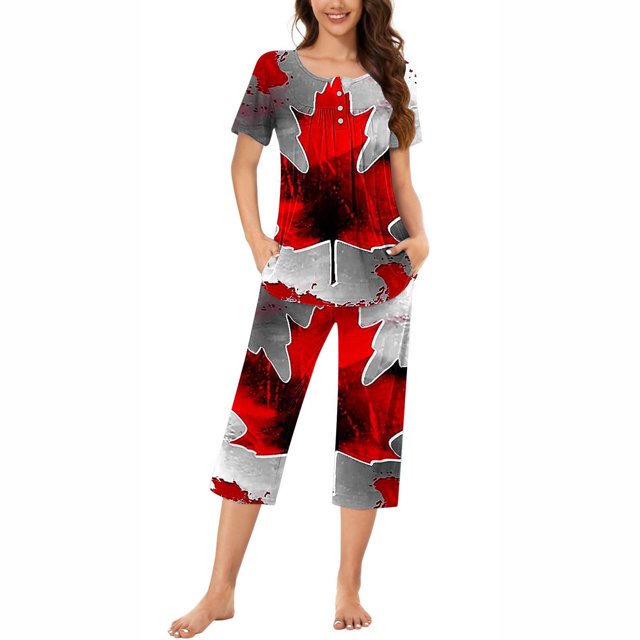Qiopertar Ensemble de Pyjama à Manches Courtes et Col Rond pour Femmes avec Poches, Livraison Gratuite