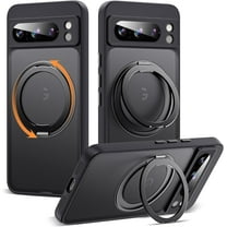 for Google Pixel 8 Pro Case with 360° Rotatable Magnetic Ring Stand [Compatible with Mag-Safe][-Grade Protection] Translucent Pixel 8 Pro Phone Case 6.7" for Women Men, Black